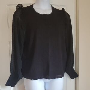 CeCe Black Sweater with Sheer Sleeves